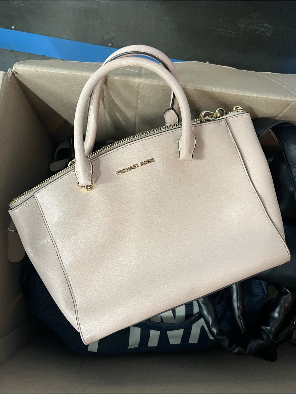 Michael Kors Blush Leather Satchel with Gold Hardware